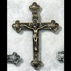Agrafe pare-soleil Crucifix en étain doré