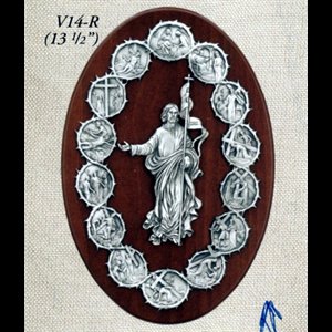 Plaque 14 stations 13.5" (34.3 cm) en bois acajou et argent