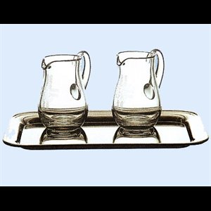 Cruets, Crystal, pair, 4 oz, with stainless tray,  6'' x 9''