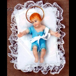 Plastic Infant Jesus With Blue Dress on Pillow Figurine 6.5"
