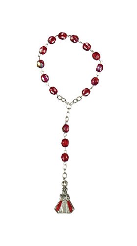 Rosary, 5 mm Red Beads, Metal Chain, 4¾"