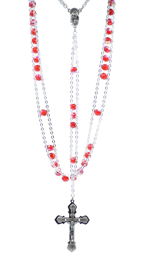 GLASS AB LADDER ROSARY20" RED"
