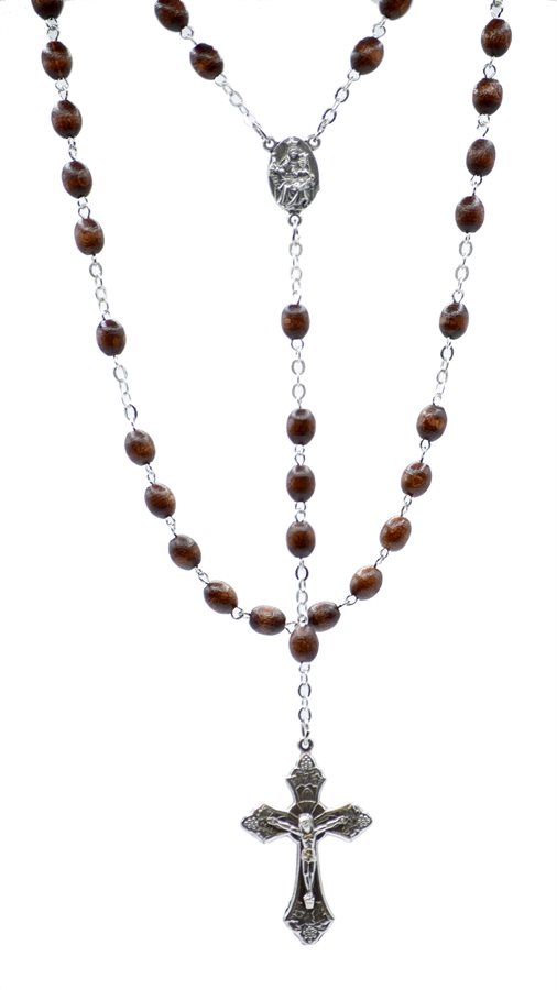 Rosary, 6 mm Brown Wooden Beads, 19"