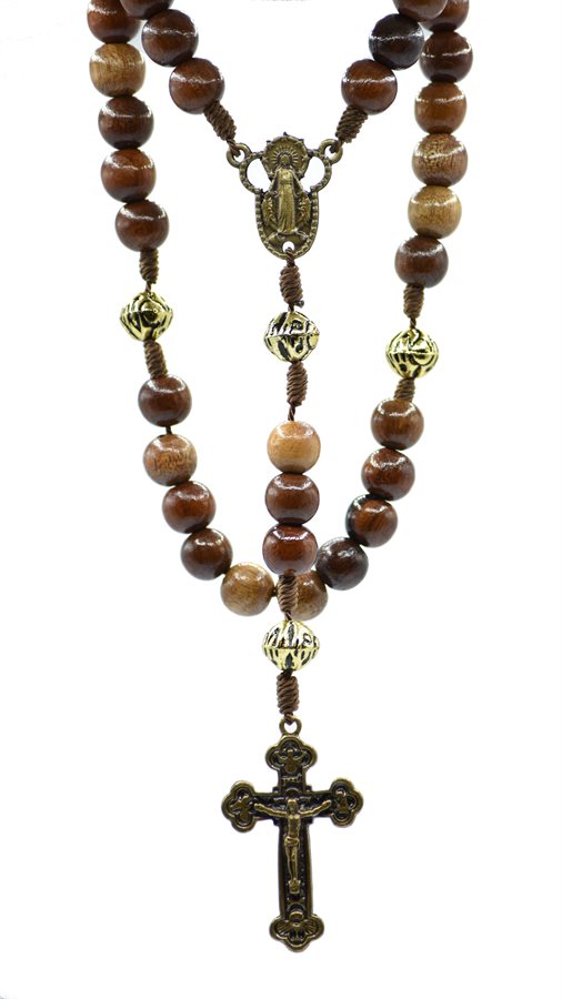 Rosary, 10 mm Brown Wooden Beads, G-F Cross
