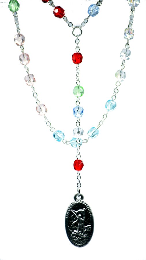 Rosary, Silver ''St. Michael'', Multicolored Beads