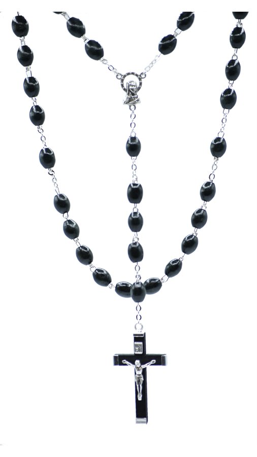 Rosary, 8 mm Black Wooden Beads, 21"
