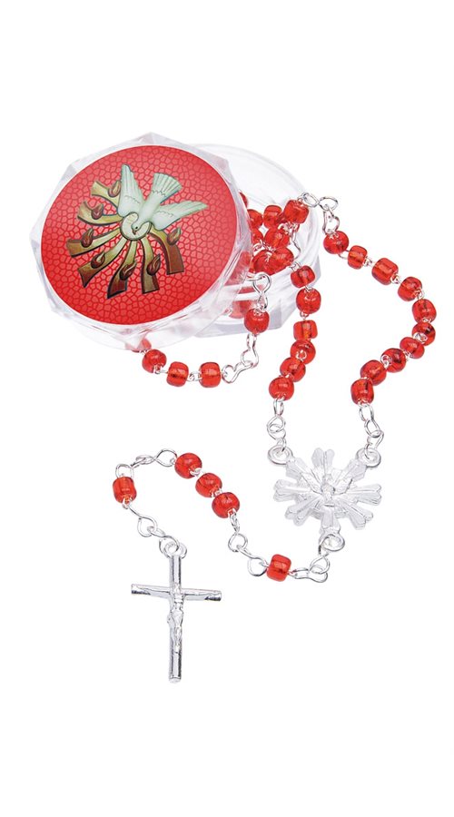Boxed rosary, 4 mm, red plas. Bds, s. cross, 11" Boxed rosary, 4 mm, red plas. Bds, s. cross, 11"