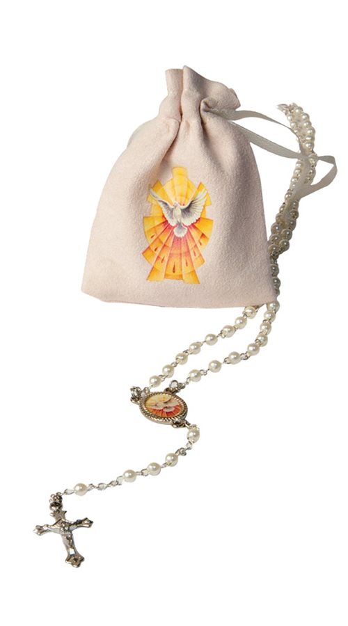 Confirmation rosary, 4 mm, white, pouch Confirmation rosary, 4 mm, white, pouch