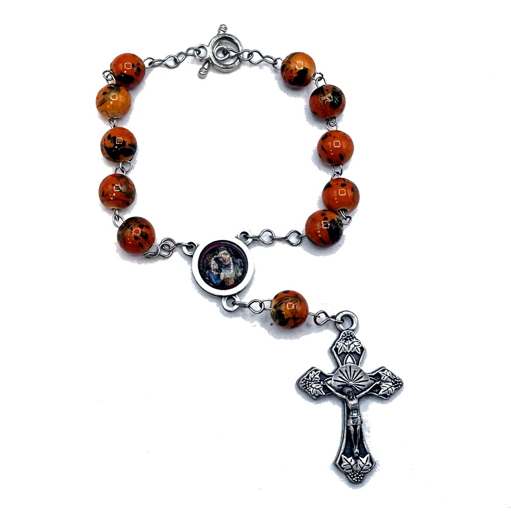 Bracelet diz. Sainte Anne, grains perles 8 mm marbrées multi