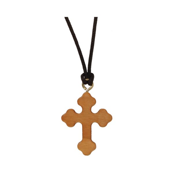 Olive Wood Cross Pendant, Brown String, 13"