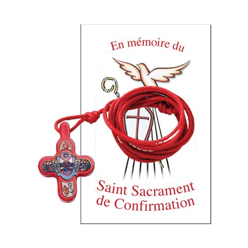 Croix de bois et corde rouge Confirmation, Français