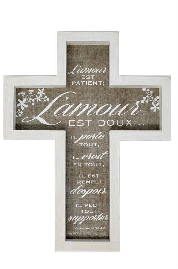 L'amour est patient'' wall cross, MDF, 11", French