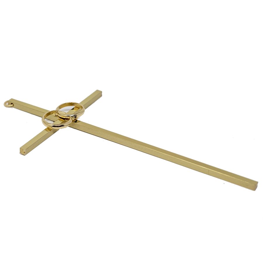 Gold-Finish Cross with Wedding Rings, 8"