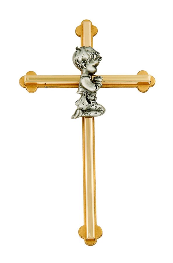 Croix pour garçon, métal bicolore, 20 cm