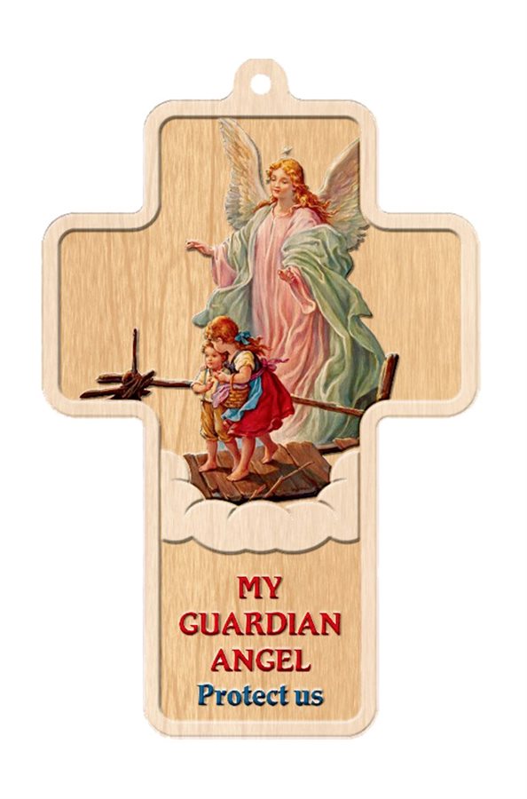 Crucifix, imp. sur bois «Guardian Angel», 12,5 cm, Anglais
