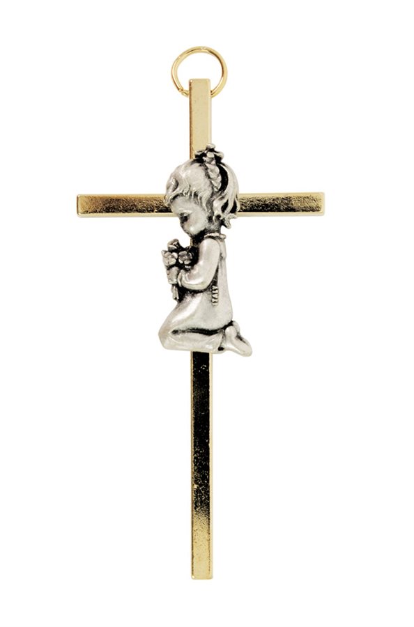 Croix pour fillette en métal bicolore, 8 cm
