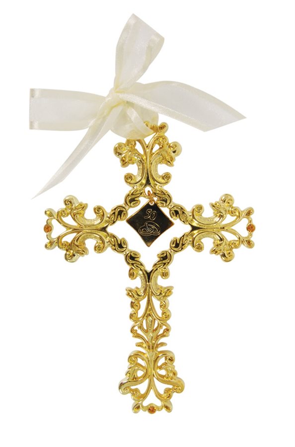 Gold-Finish Cross for 50th Wedding Anniv., 5"