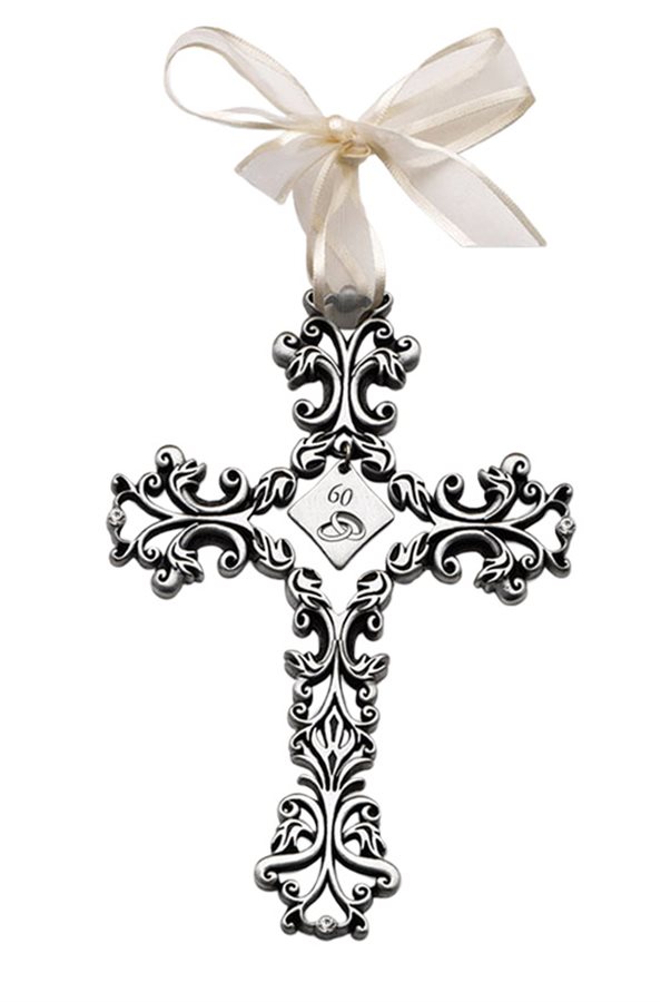 60th Wedding Anniversary cross, pewter, 5''