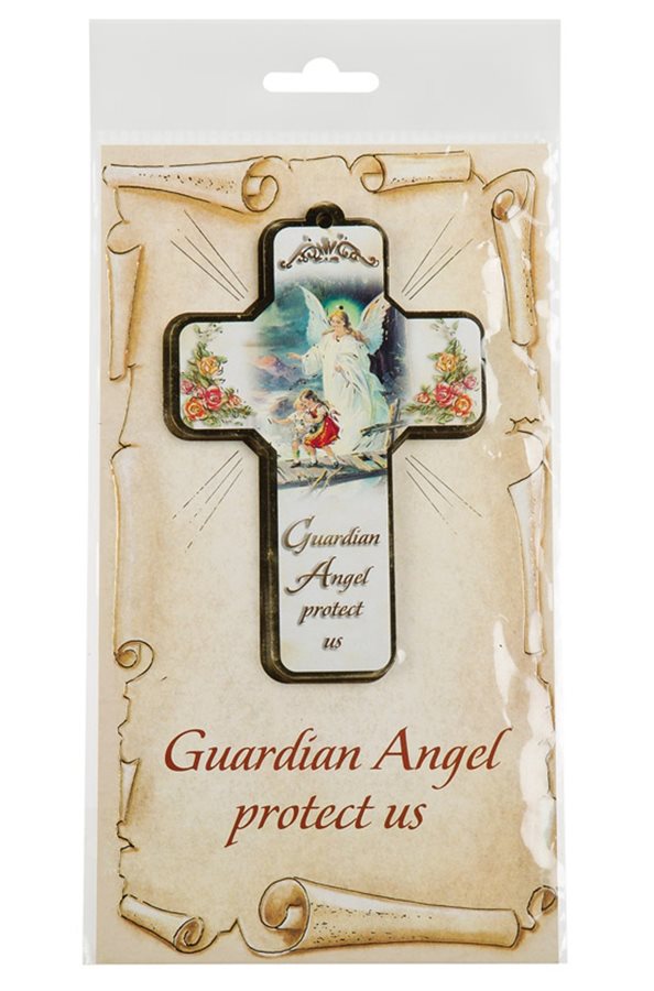 'Guard. Angel'' Wooden Cross, Card&Text, 5", E