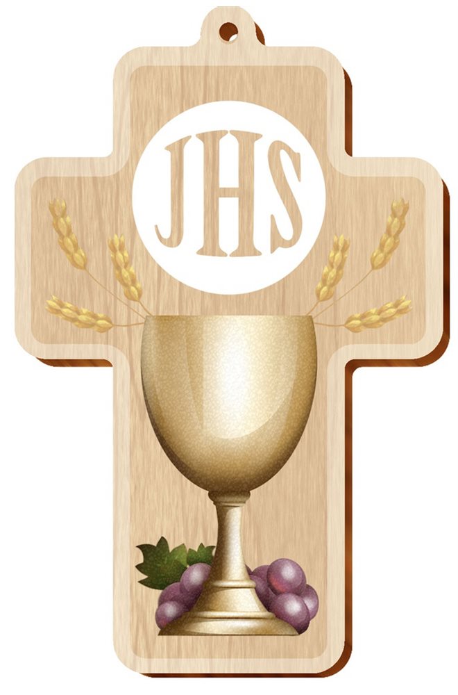 Croix Communion Croix 1ère communion gravée sur bois, certif., 12.5cm, Franç