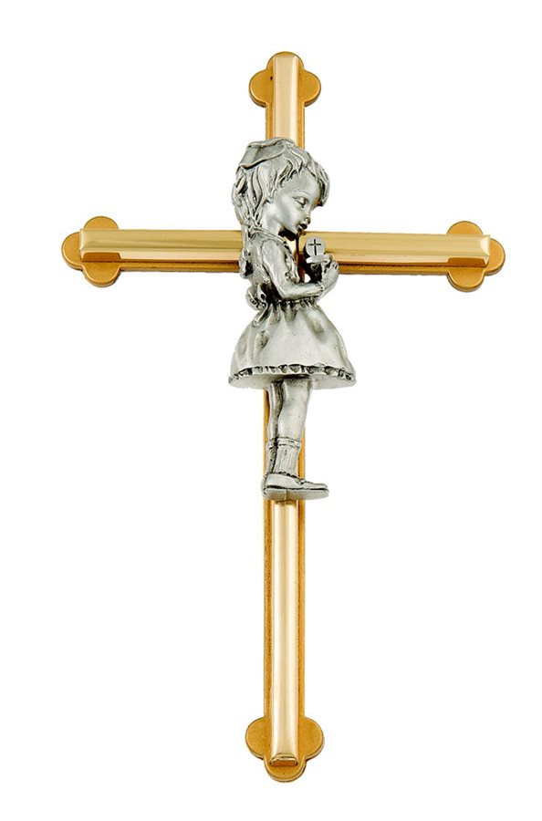 Croix en métal bicolore, pour fille, 20 cm