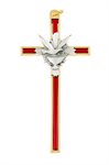 Gilt & Red Enml Cross, Pewter Chalice & Dove, 5" Gilt & Red Enml Cross, Pewter Chalice & Dove, 5"