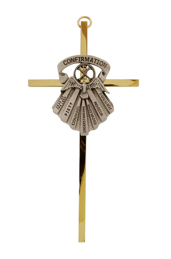 Croix de Confirmation, métal bicolore, 15 cm, Anglais