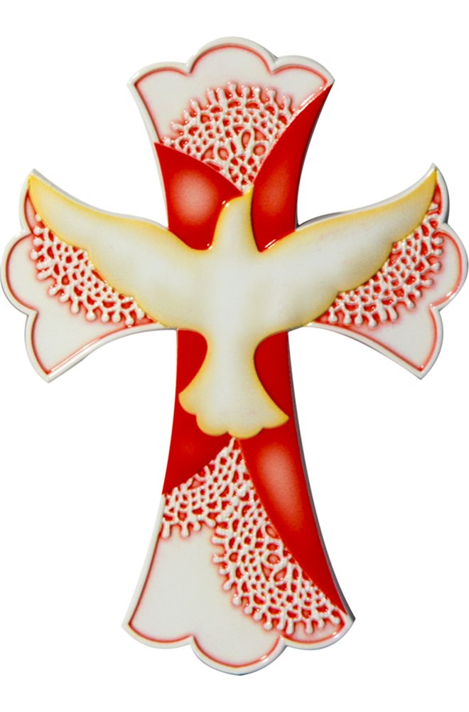 Confirmation cross, porcelain effect and lace, 5½" Confirmation cross, porcelain effect and lace, 5½"