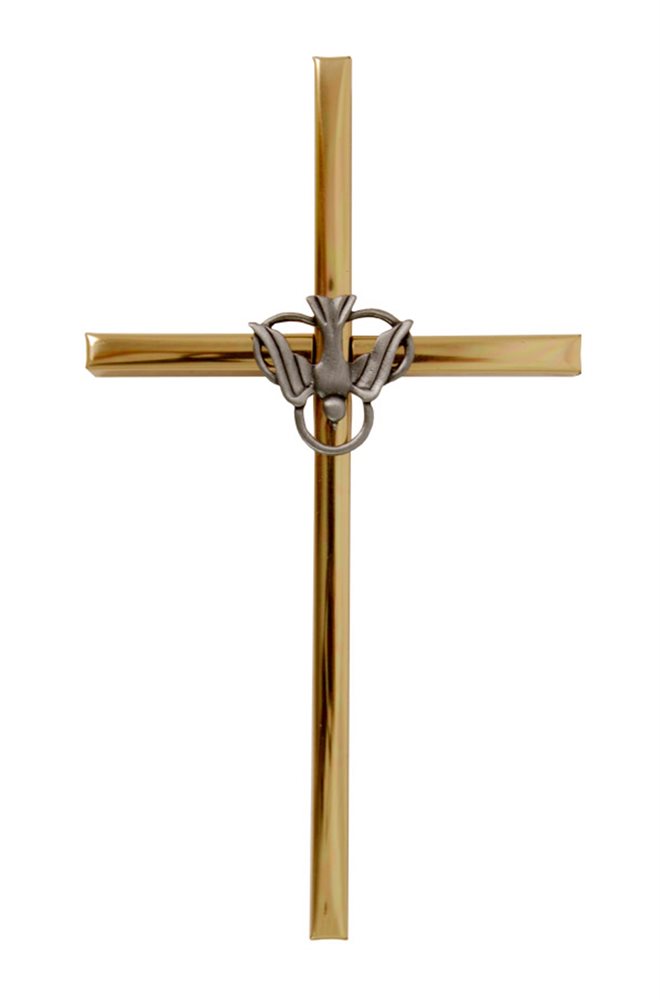 Two-Tone Metal Cross w / Trinity Dove, 6" Two-Tone Metal Cross w / Trinity Dove, 6"