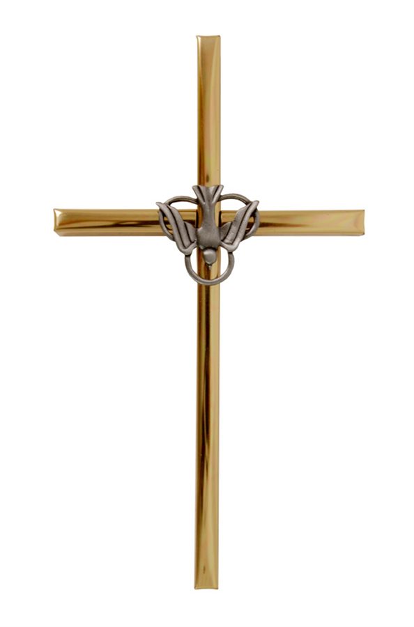 Croix métal bicolore, colombe « Trinité », 15 cm