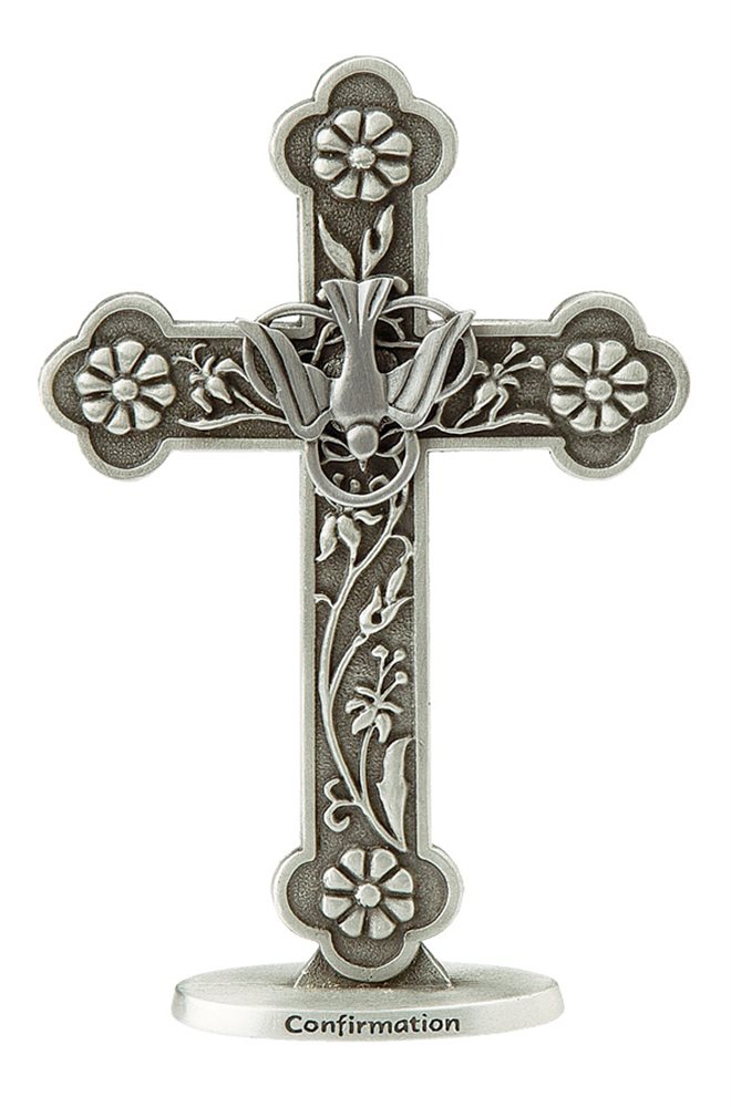 Pewter Confirmation Cross w / Dove & Base, 4¾" Pewter Confirmation Cross w / Dove & Base, 4¾"