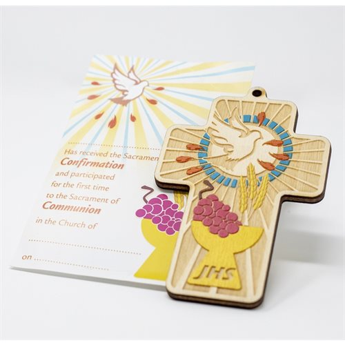 Cross printed & engraved on wood + Certificat 4.7", English