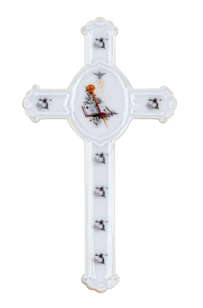 Croix confirmation, porcelaine, 20,3 cm Croix confirmation, porcelaine, 20,3 cm