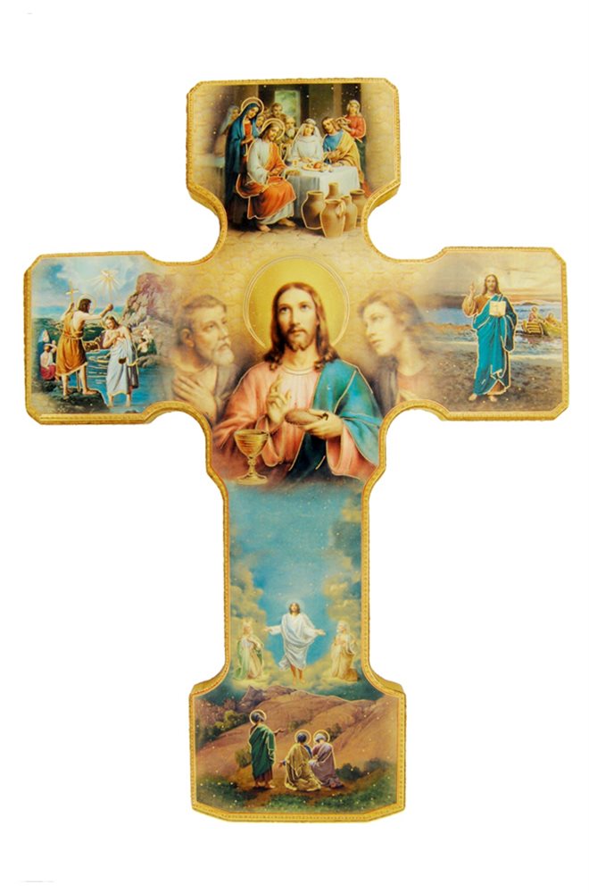 Croix des Mystères lumineux, en bois, 24 cm Croix des Mystères lumineux, en bois, 24 cm