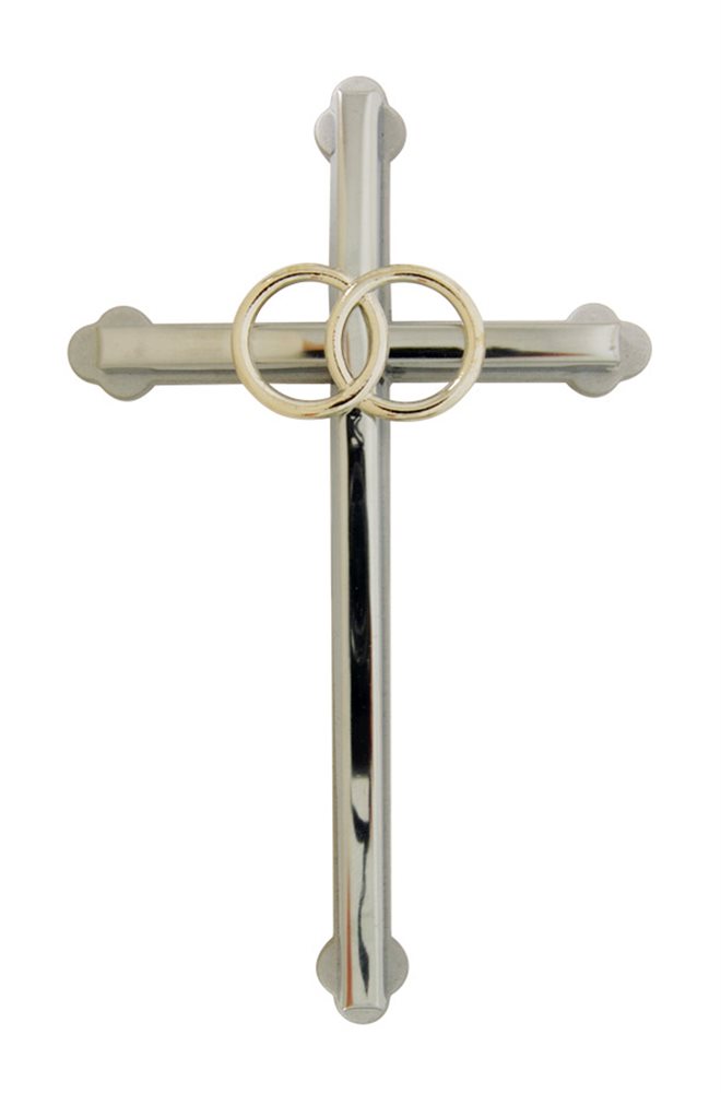 Croix mariage avec alliances, métal arg., 15 cm Croix mariage avec alliances, métal arg., 15 cm