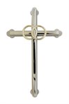 Croix mariage avec alliances, métal arg., 15 cm