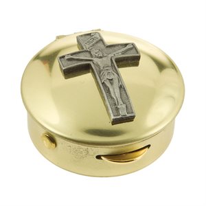 Solid Brass Pyx, Pewter Crucifix, Plastic Case