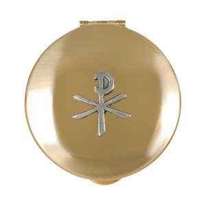 Solid Brass Pyx, Pewter Chi-Rho, Plastic Case