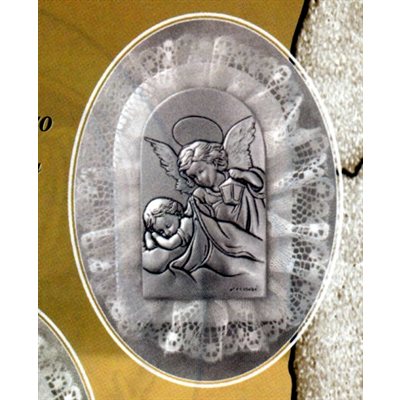 Sterling Silver 925 Guardian Angel Plaque W / Lace, 4" x 5"