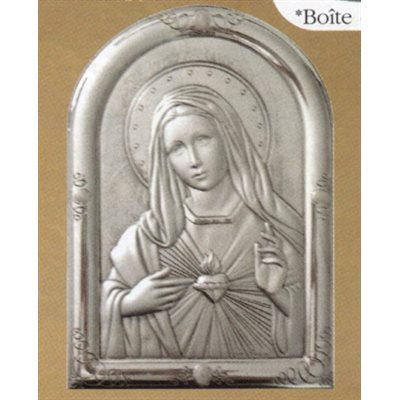 Sterling Silver 925 Sacred-Heart of Mary Plaque, 5" x 7"