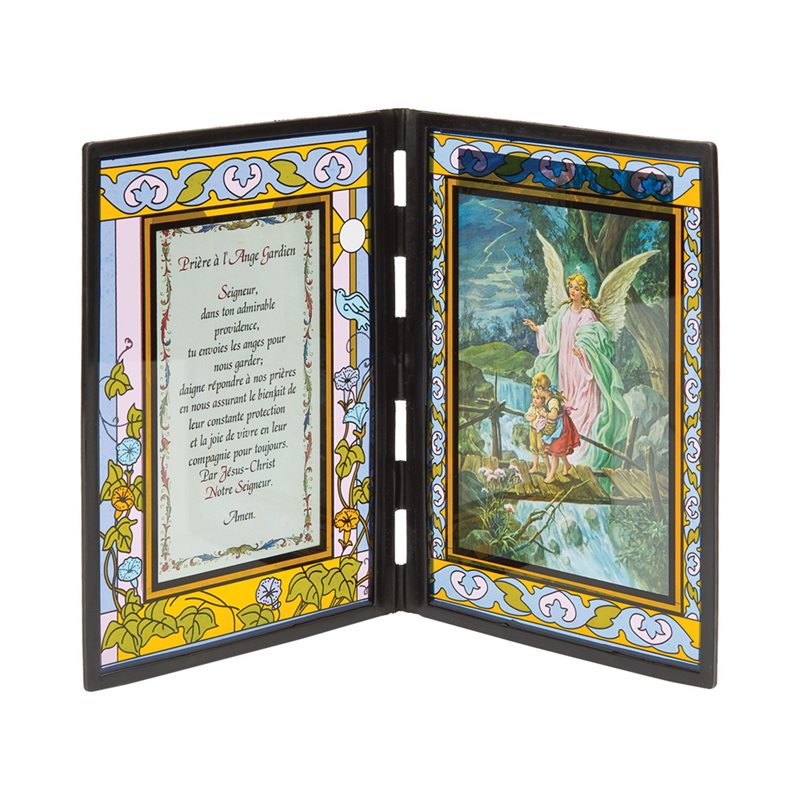 Plaque « Ange gardien », verre, 13 x 18 cm, Français