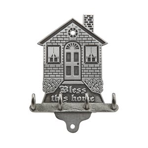 Plaque Porte-clés « Bless This Home », étain, 7x9 cm, Angl.