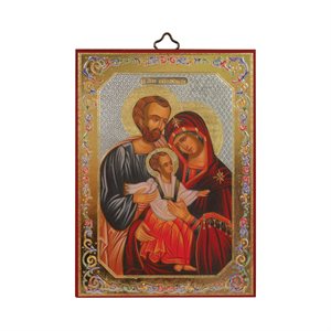 Plaque icône Ste-Famille, bois, couleur, 10 x 14 cm