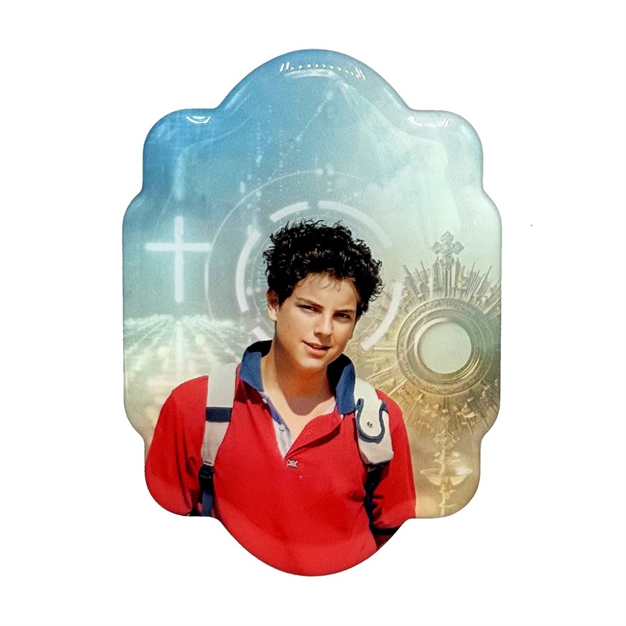 Plaque adhésive 5,7 cm x 8 cm, résine, Carlo Acutis