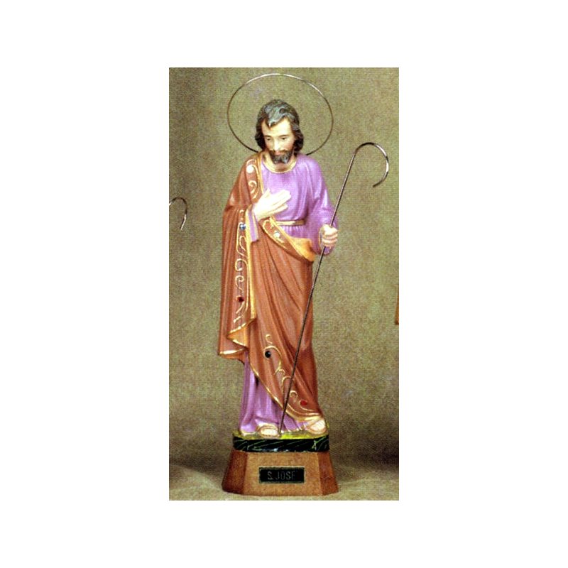Statue Saint Joseph 9" (23 cm) en plâtre avec base en bois