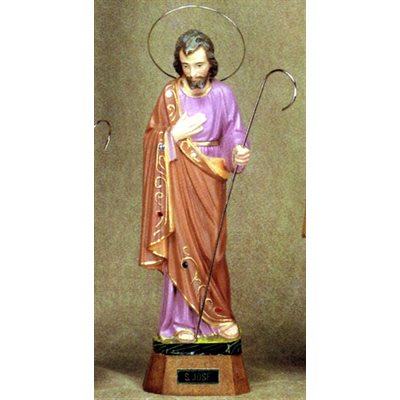 Statue Saint Joseph 9" (23 cm) en plâtre avec base en bois
