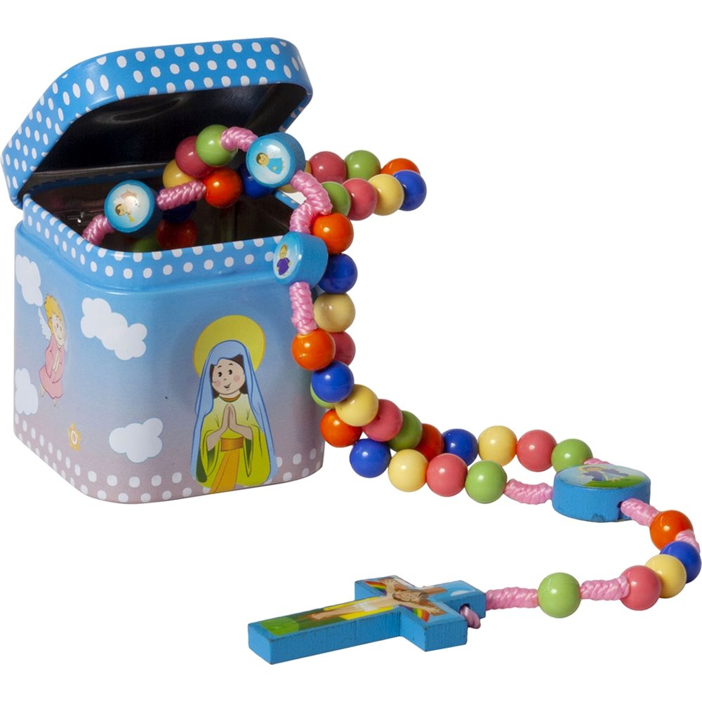 Chapelet coloré enfant, Boîte métallique, 5 x 5 cm Chapelet coloré enfant, Boîte métallique, 5 x 5 cm