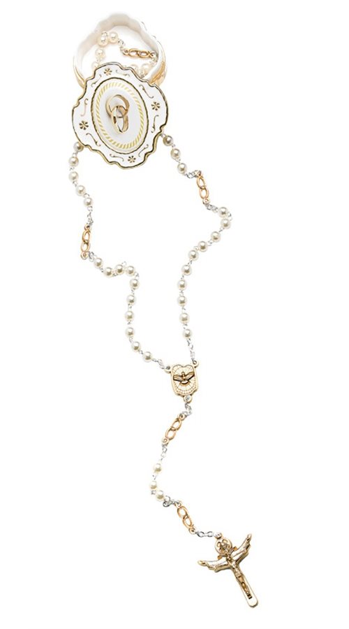 Boxed wedding rosary, 5 mm white pearl beads Boxed wedding rosary, 5 mm white pearl beads