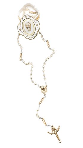 Boîte chapelet de mariage, perles blanches 5 mm