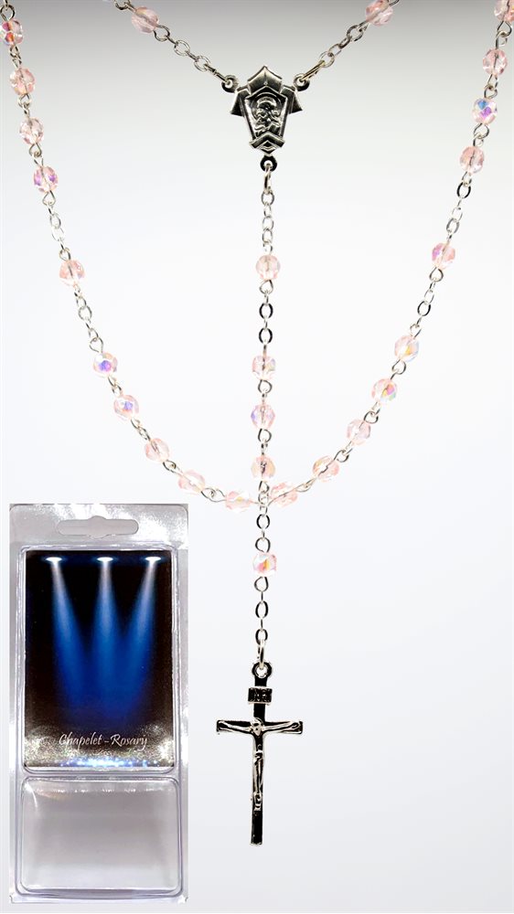 Boxed Rosary, 4 mm Pink Glass Beads, 14½" Boxed Rosary, 4 mm Pink Glass Beads, 14½"